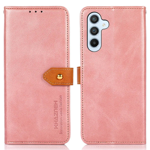 KHAZNEH For Samsung Galaxy S25+ / S24+ Case Slim Wallet Phone Cover Cowhide Texture PU Leather Stand Shell - Rose Gold - 1