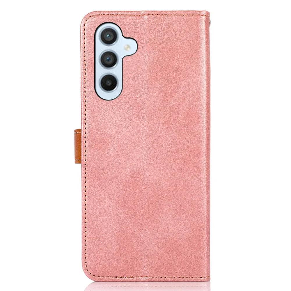 KHAZNEH For Samsung Galaxy S25+ / S24+ Case Slim Wallet Phone Cover Cowhide Texture PU Leather Stand Shell - Rose Gold - 7