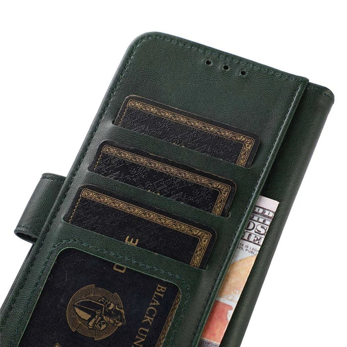 For Samsung Galaxy S25+ / S24+ Case Phone Stand Cover Cowhide Texture PU Leather Shell Wallet - Green - 4