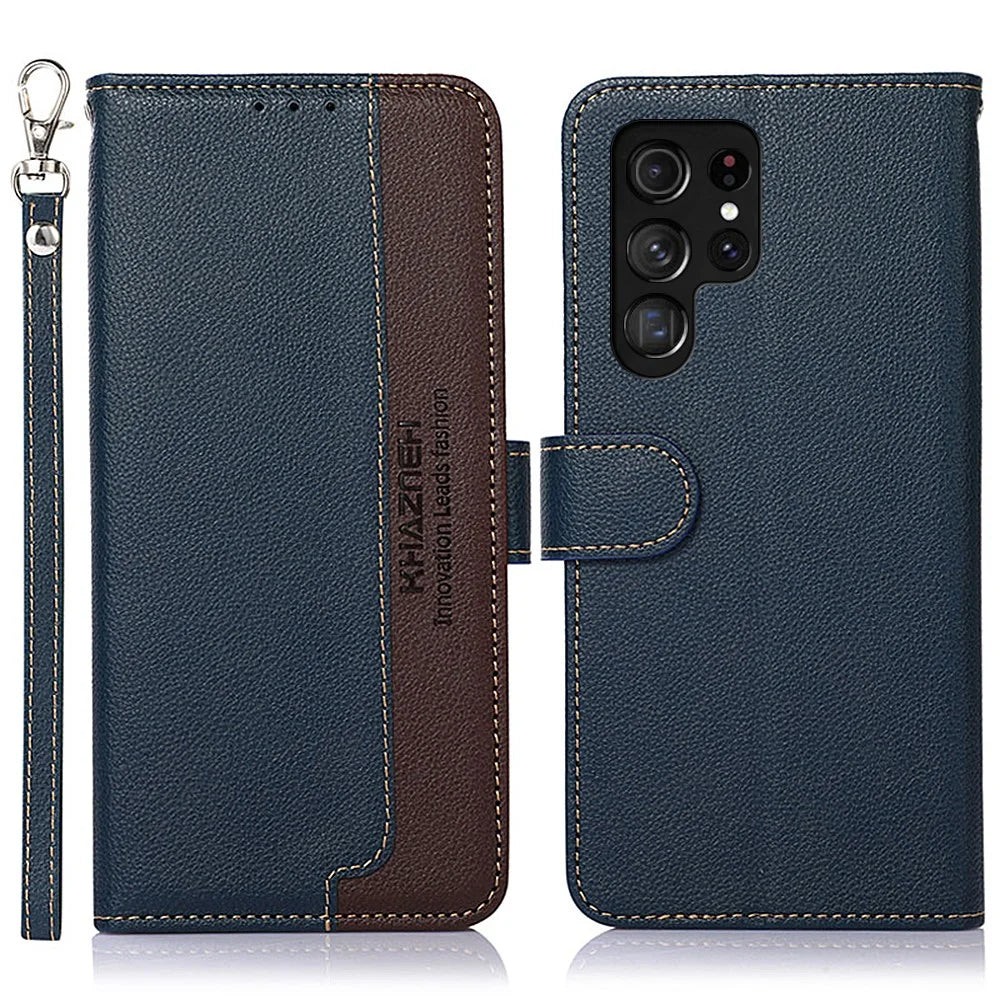 KHAZNEH For Samsung Galaxy S24 Ultra Case Leather Cell Phone Cover Wallet with RFID Blocking - Blue - 1