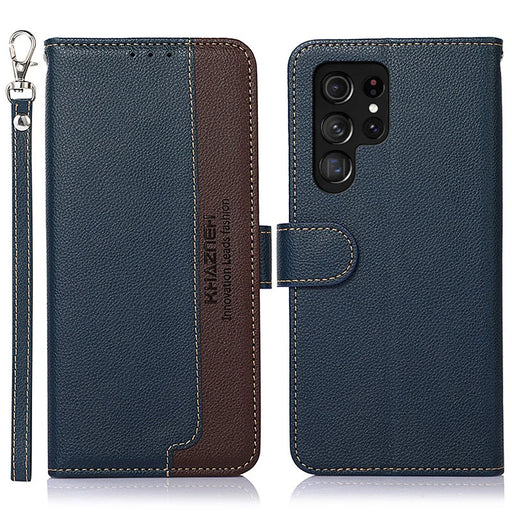 KHAZNEH For Samsung Galaxy S24 Ultra Case Leather Cell Phone Cover Wallet with RFID Blocking - Blue - 1