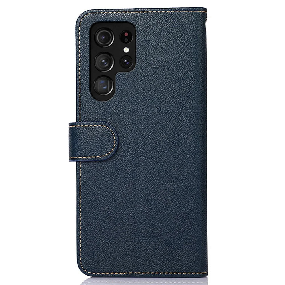 KHAZNEH For Samsung Galaxy S24 Ultra Case Leather Cell Phone Cover Wallet with RFID Blocking - Blue - 7