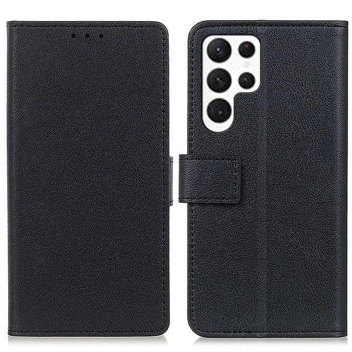 For Samsung Galaxy S24 Ultra Case PU Leather Phone Cover with Wallet Stand Function - Black - 1