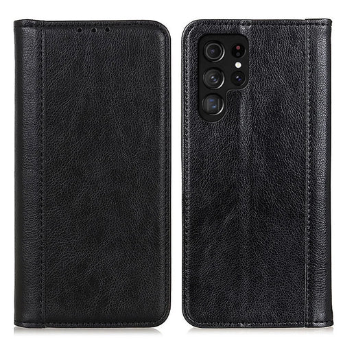 For Samsung Galaxy S24 Ultra Case Litchi Texture Split Leather Wallet Stand Phone Shell - Black - 1