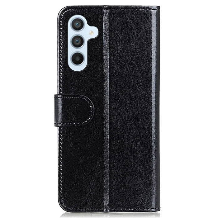 For Samsung Galaxy S25 / S24 Case Wallet Crazy Horse Texture PU Leather Phone Cover - Black - 6