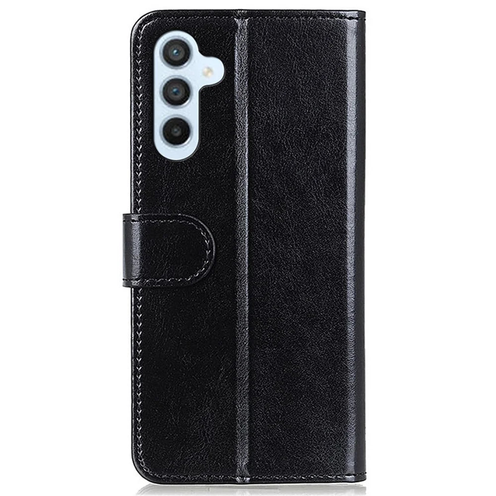 For Samsung Galaxy S25+ / S24+ Case Crazy Horse Texture Phone Cover PU Leather Wallet Magnetic Shell - Black - 6