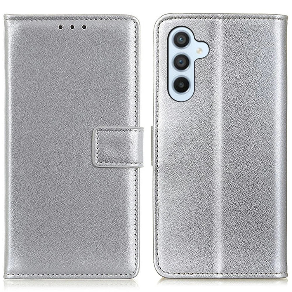 Phone Shell for Samsung Galaxy S25+ / S24+ Case PU Leather Stand Phone Cover Wallet - Silver - 1