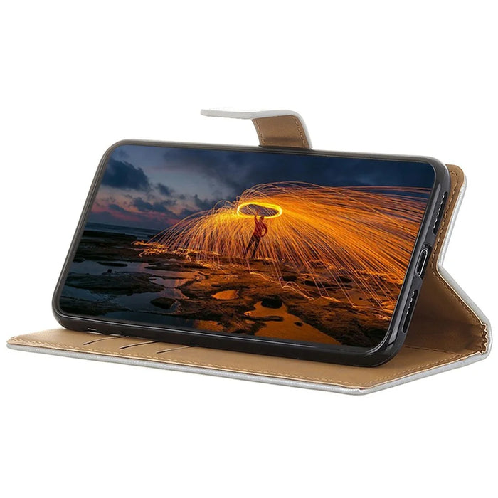 Phone Shell for Samsung Galaxy S25+ / S24+ Case PU Leather Stand Phone Cover Wallet - Silver - 3