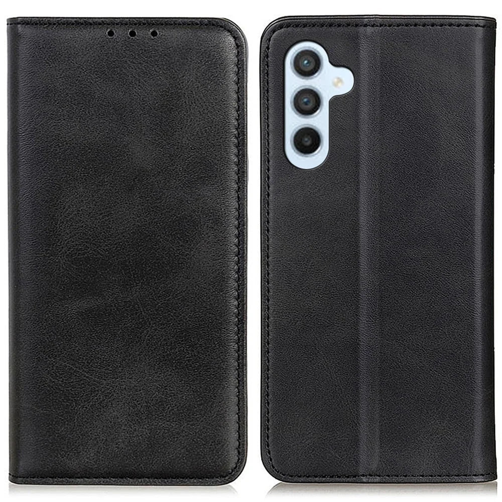 Split Leather Phone Cover for Samsung Galaxy S25+ / S24+ Case Stand Shell Anti-Scratch Wallet - Black - 1