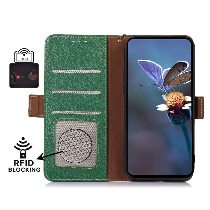 For Samsung Galaxy S25 / S24 Case Anti-Scratch RFID Blocking Wallet Stand Phone Cover Shell - Green - 2