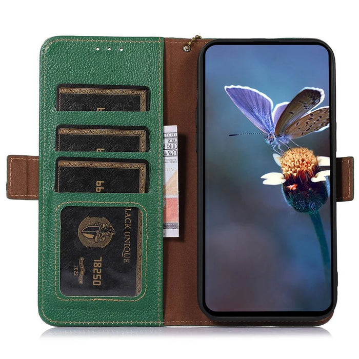 For Samsung Galaxy S25 / S24 Case Anti-Scratch RFID Blocking Wallet Stand Phone Cover Shell - Green - 3