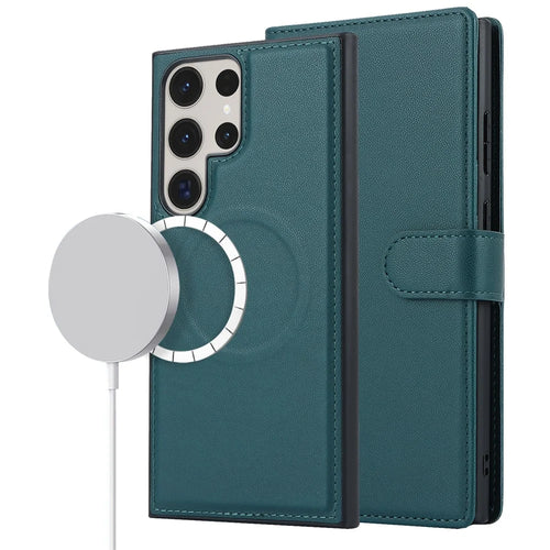 For Samsung Galaxy S23 Ultra Case Detachable PU Wallet Phone Magnetic Case - Green - 1