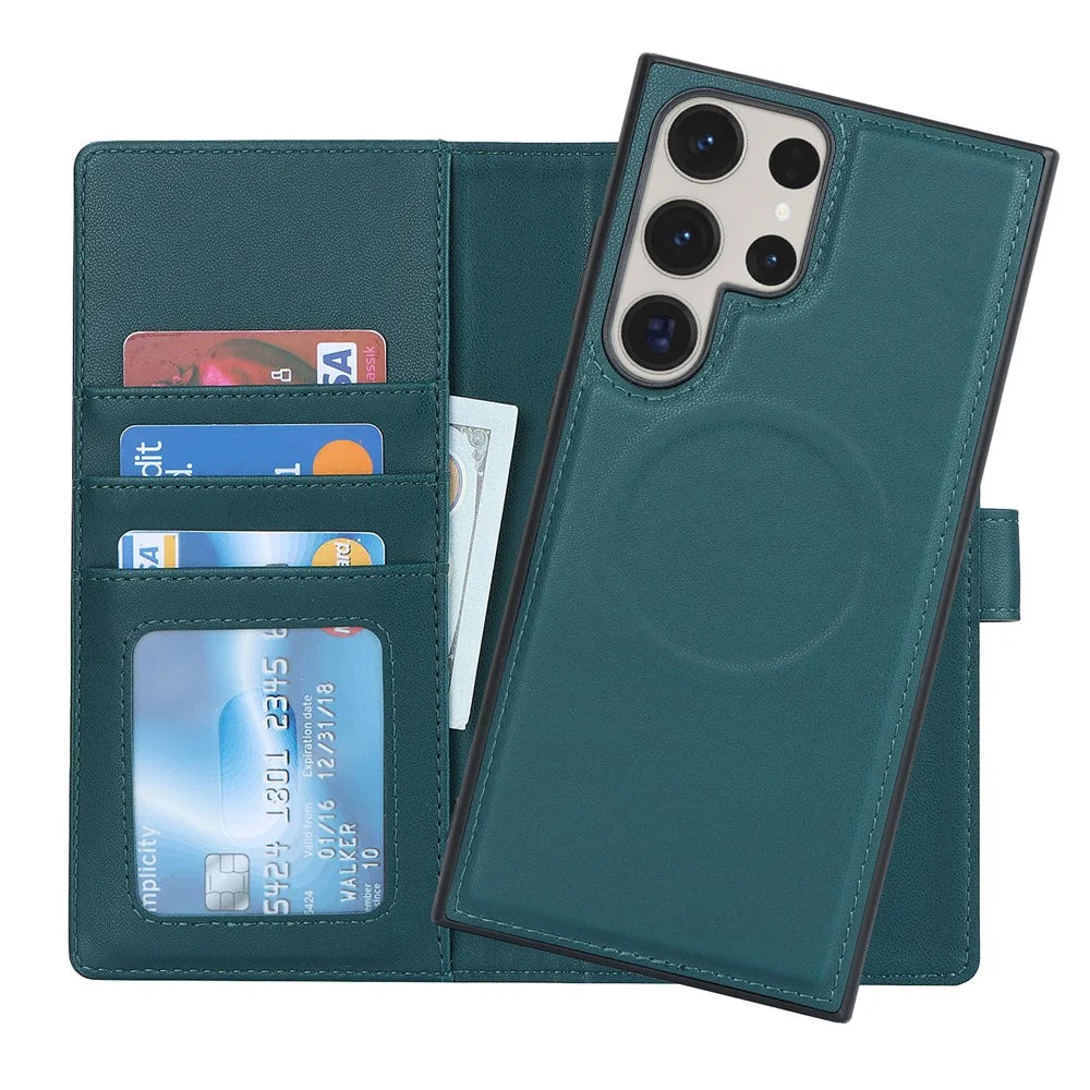 For Samsung Galaxy S23 Ultra Case Detachable PU Wallet Phone Magnetic Case - Green - 6