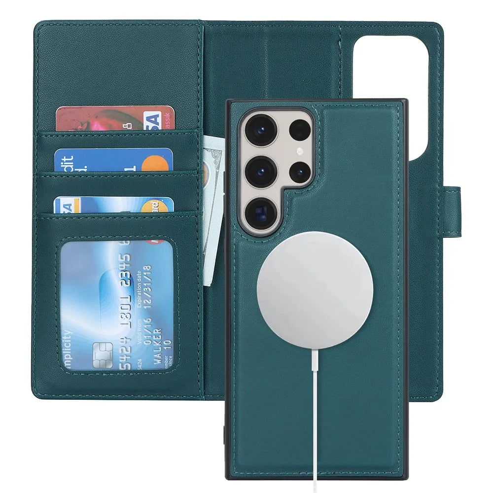 For Samsung Galaxy S23 Ultra Case Detachable PU Wallet Phone Magnetic Case - Green - 7