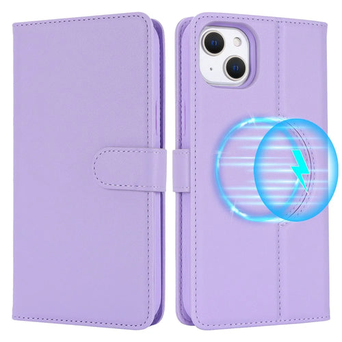 For iPhone 14 / 13 6.1 inch Case Anti-Drop Detachable PU Phone Cover Compatible with MagSafe - Purple - 1