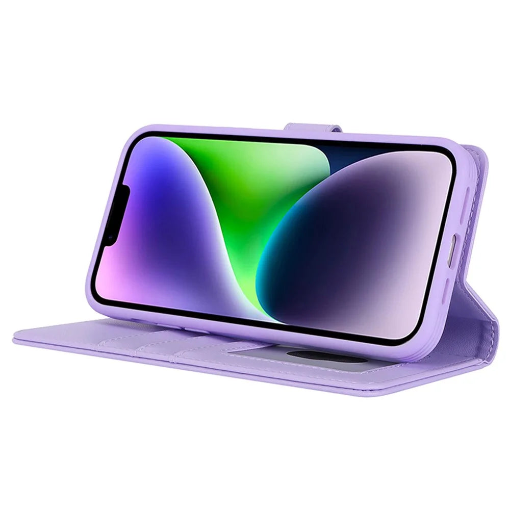 For iPhone 14 / 13 6.1 inch Case Anti-Drop Detachable PU Phone Cover Compatible with MagSafe - Purple - 4