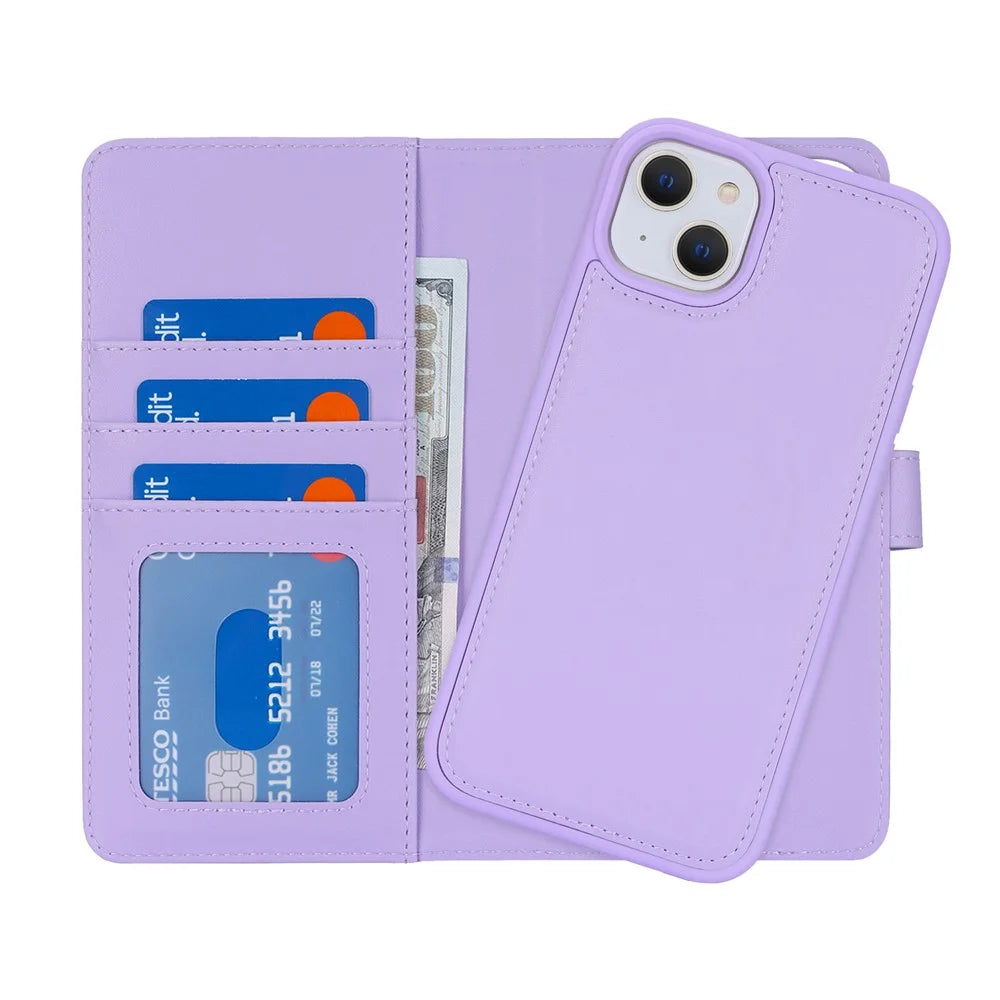 For iPhone 14 / 13 6.1 inch Case Anti-Drop Detachable PU Phone Cover Compatible with MagSafe - Purple - 6