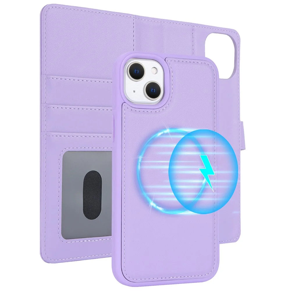 For iPhone 14 / 13 6.1 inch Case Anti-Drop Detachable PU Phone Cover Compatible with MagSafe - Purple - 7