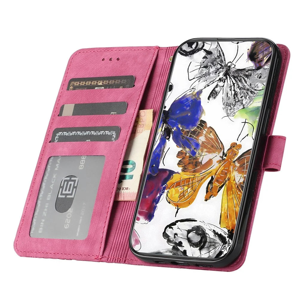 For Samsung Galaxy S24 Ultra Case Butterfly Imprinted PU Leather Wallet Phone Cover with Strap - Rose - 2