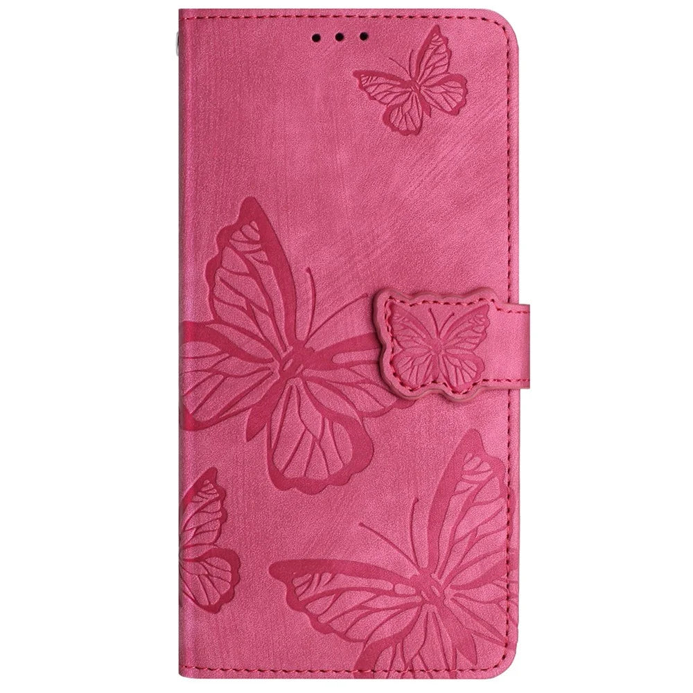 For Samsung Galaxy S24 Ultra Case Butterfly Imprinted PU Leather Wallet Phone Cover with Strap - Rose - 7