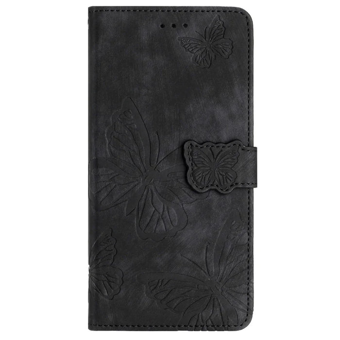 For Samsung Galaxy S24 Case Butterfly Imprinted Skin-Touch PU Leather Phone Cover with Strap - Black - 7