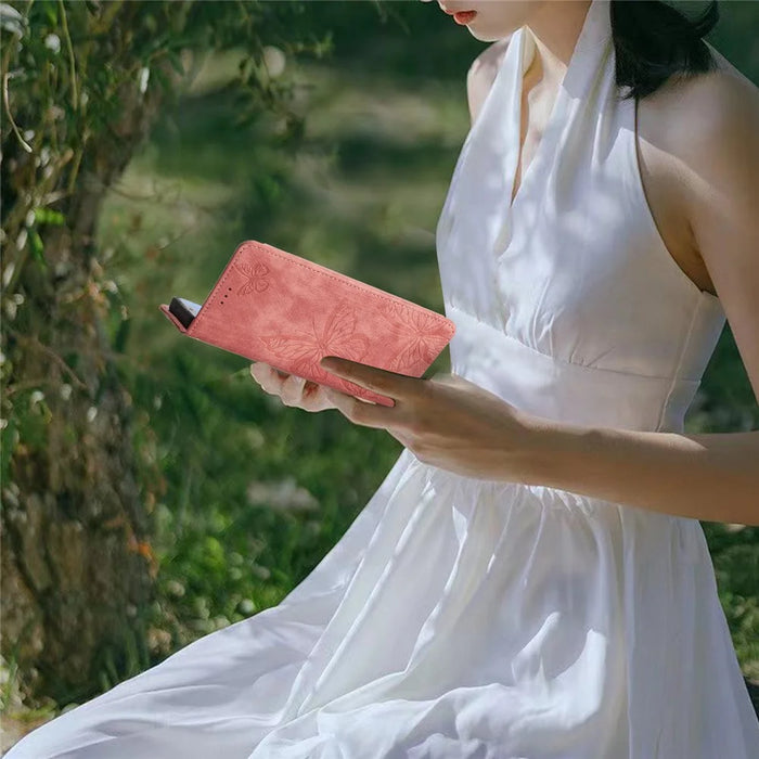For Samsung Galaxy S24+ Case Butterfly Imprinted PU Leather Phone Stand Cover with Strap - Pink - 6