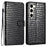For Samsung Galaxy S24 Case Crocodile Texture Phone Leather Cover with Strap - Black - 1