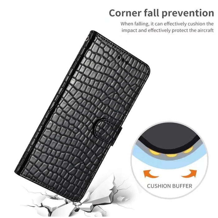 For Samsung Galaxy S24 Case Crocodile Texture Phone Leather Cover with Strap - Black - 4