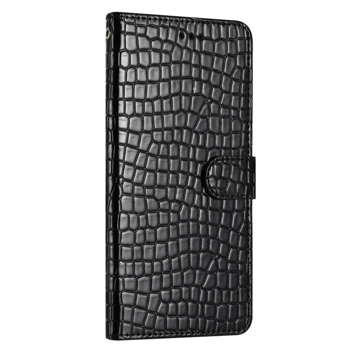 For Samsung Galaxy S24 Case Crocodile Texture Phone Leather Cover with Strap - Black - 6
