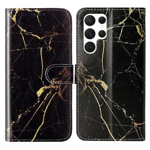 For Samsung Galaxy S24 Ultra Case Pattern Printing Leather Phone Protective Cover - Black Gold Marble - 1