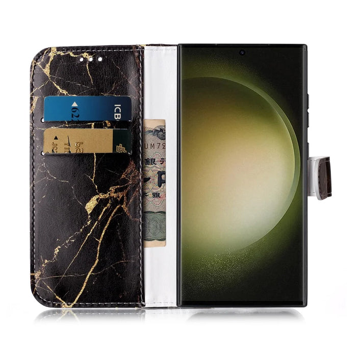 For Samsung Galaxy S24 Ultra Case Pattern Printing Leather Phone Protective Cover - Black Gold Marble - 2