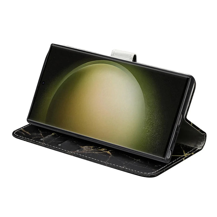 For Samsung Galaxy S24 Ultra Case Pattern Printing Leather Phone Protective Cover - Black Gold Marble - 3