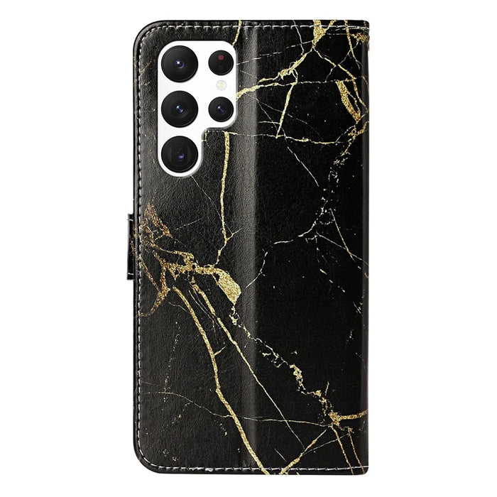 For Samsung Galaxy S24 Ultra Case Pattern Printing Leather Phone Protective Cover - Black Gold Marble - 5