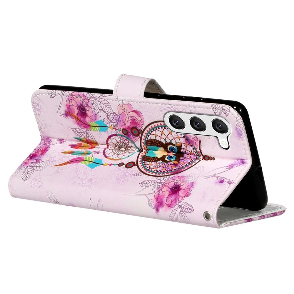 For Samsung Galaxy S24+ Case Pattern Printing Folding Stand PU Leather Phone Cover - Wind Chime Owl - 3