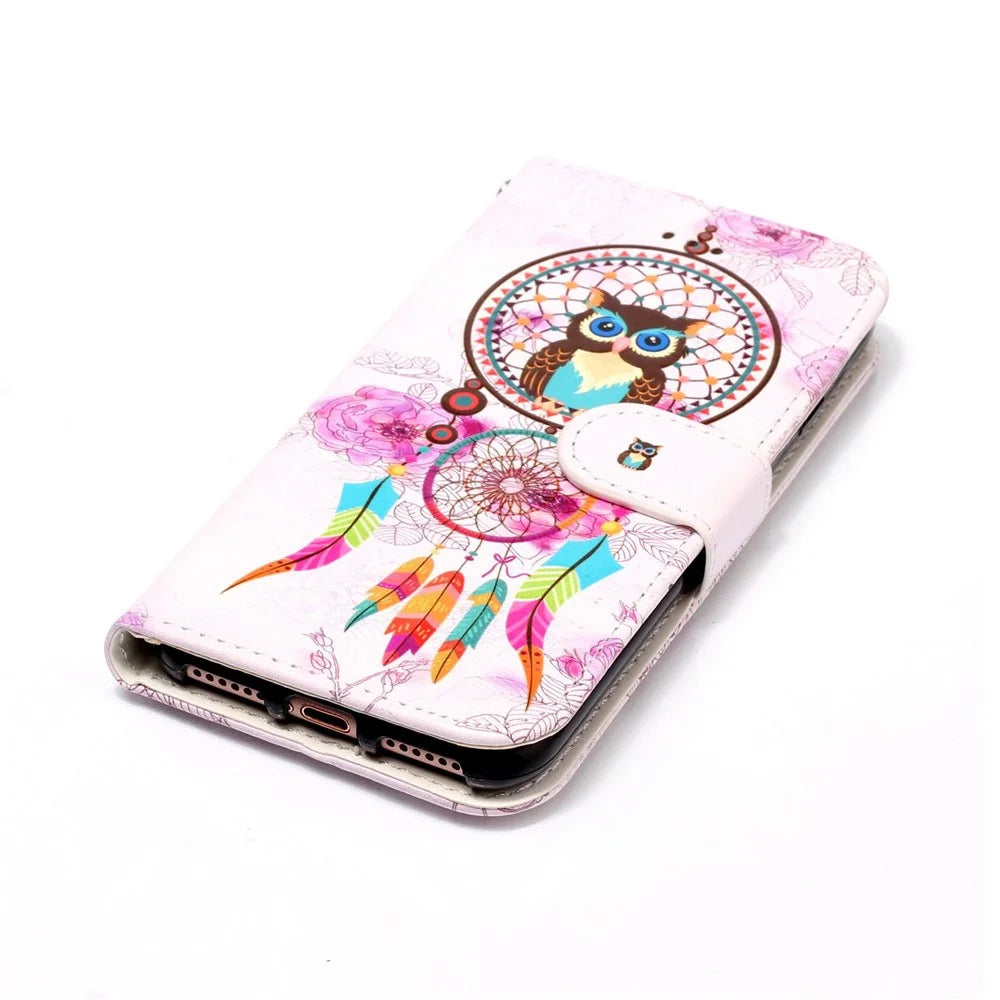 For Samsung Galaxy S24+ Case Pattern Printing Folding Stand PU Leather Phone Cover - Wind Chime Owl - 4