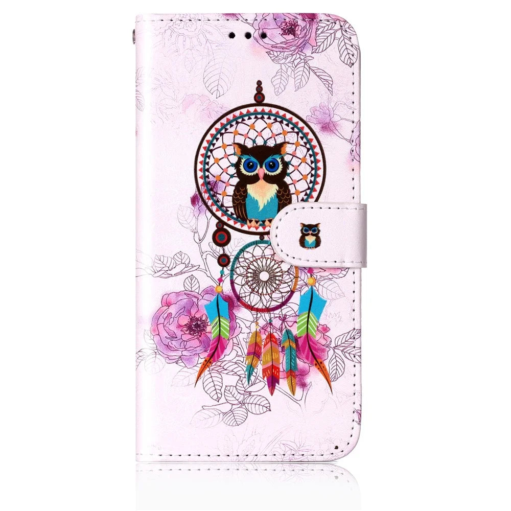 For Samsung Galaxy S24+ Case Pattern Printing Folding Stand PU Leather Phone Cover - Wind Chime Owl - 5