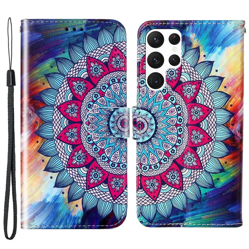 For Samsung Galaxy S24 Ultra Cover Flip Stand Stylish Pattern Leather Wallet Phone Case - Mandala Flower - 1