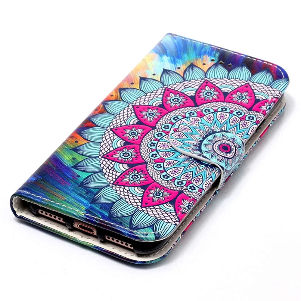 For Samsung Galaxy S24 Ultra Cover Flip Stand Stylish Pattern Leather Wallet Phone Case - Mandala Flower - 4