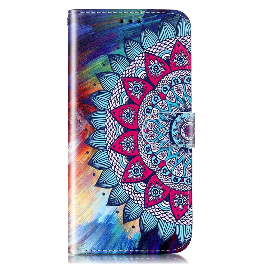 For Samsung Galaxy S24 Ultra Cover Flip Stand Stylish Pattern Leather Wallet Phone Case - Mandala Flower - 5