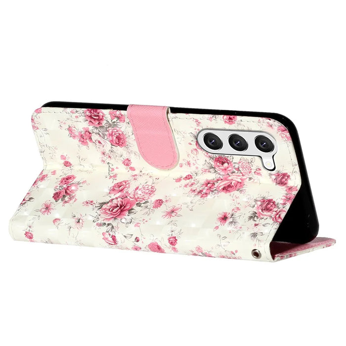 For Samsung Galaxy S24+ Case 3D Pattern Printing Anti-Drop Wallet Leather Phone Cover - Roses - 3