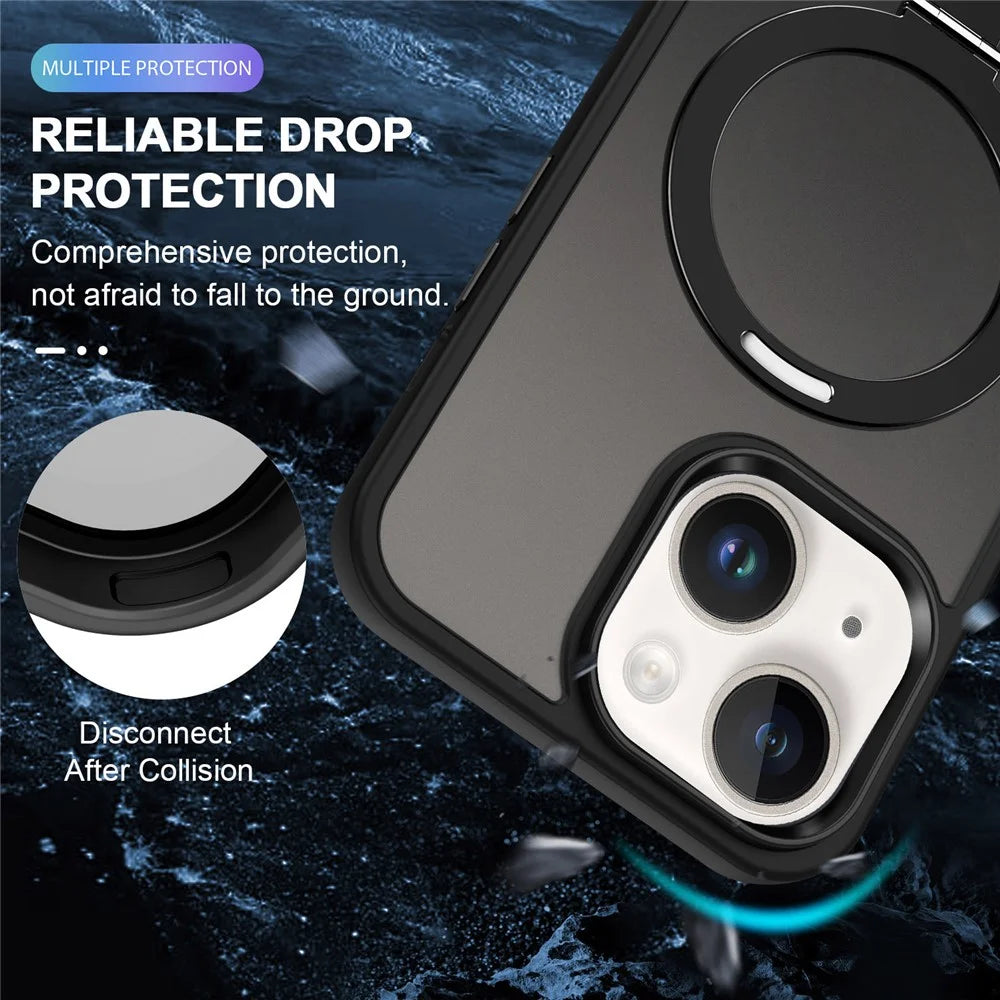 For iPhone 15 Plus Case Compatible with MagSafe PC+TPU Ring Kickstand Phone Cover - Black - 2