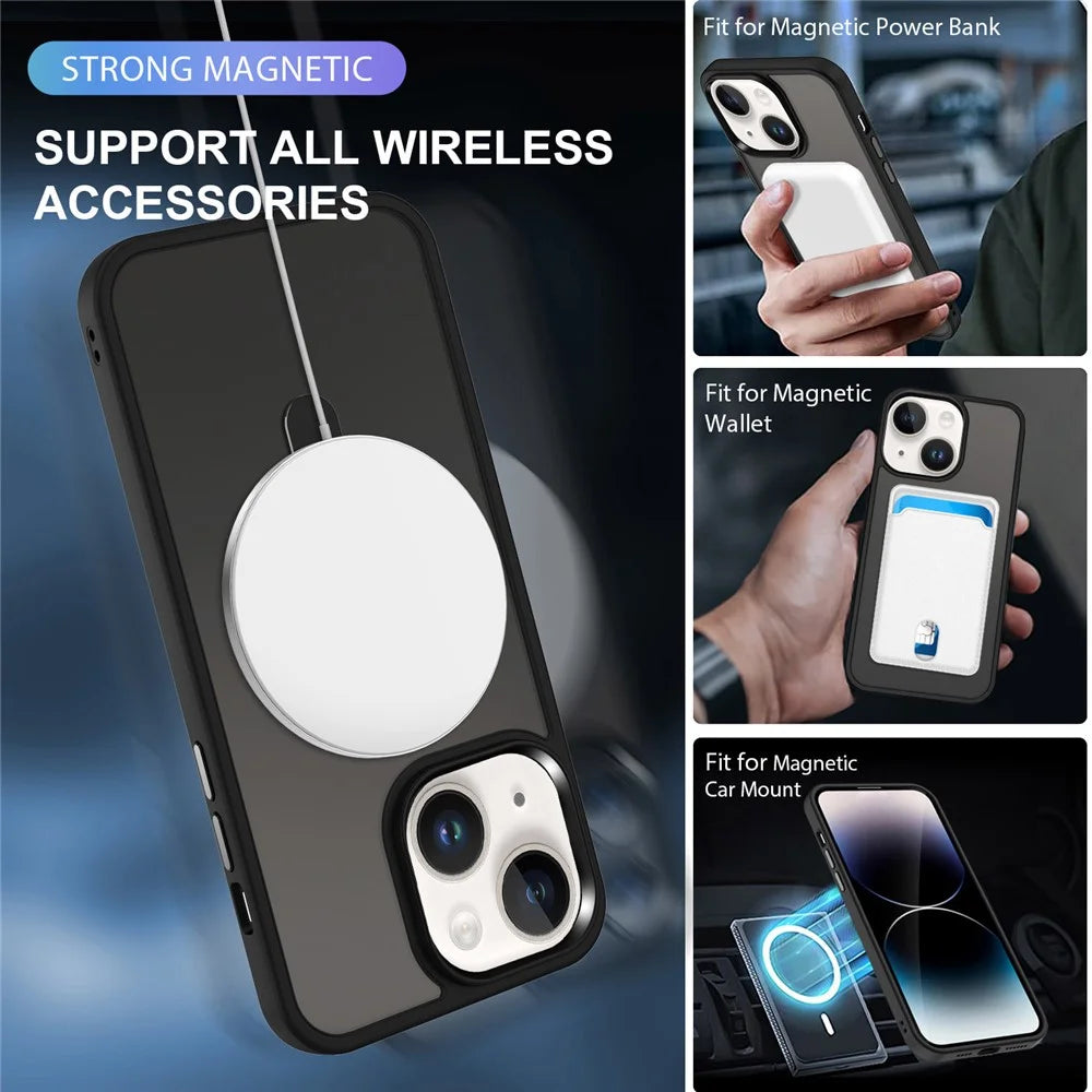 For iPhone 15 Case PC+TPU Shell Magnetic Phone Cover with Ring Kickstand - Black - 3