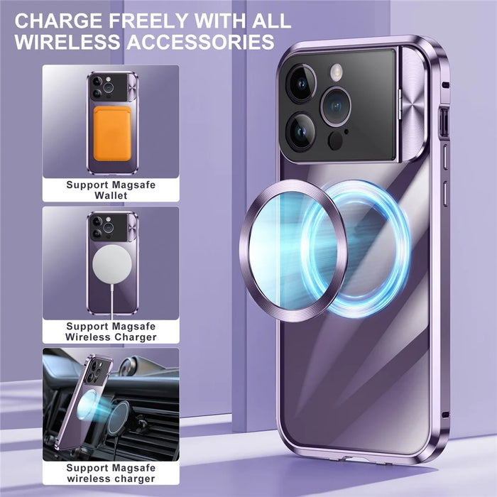 For iPhone 15 Pro Max Phone Case Compatible with MagSafe Tempered Glass+Aluminum Alloy+PC Cover - Black - 2