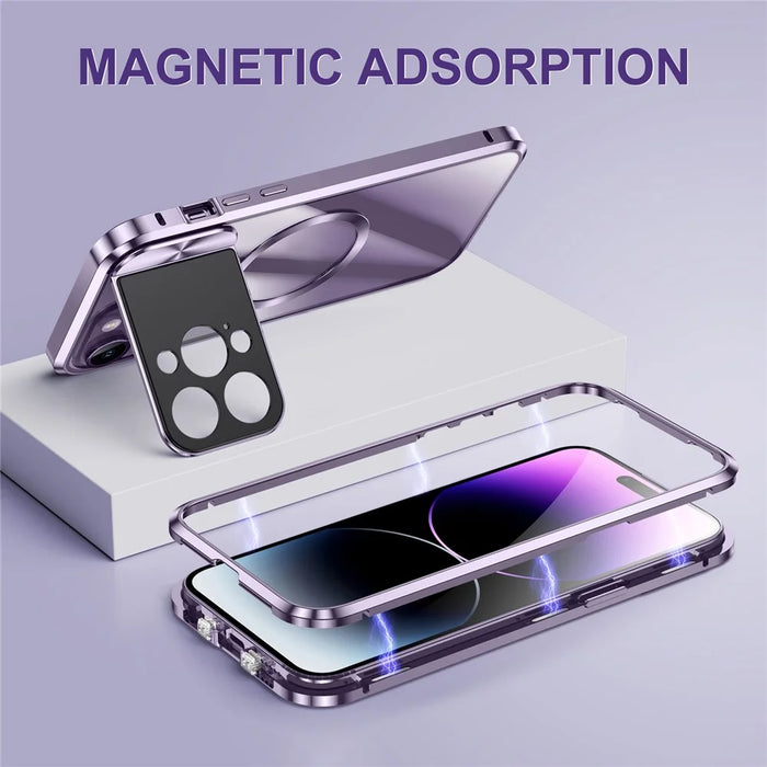 For iPhone 15 Pro Max Phone Case Compatible with MagSafe Tempered Glass+Aluminum Alloy+PC Cover - Black - 3