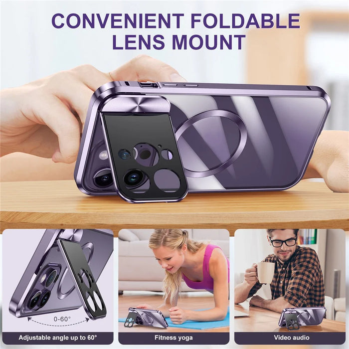 For iPhone 15 Pro Max Phone Case Compatible with MagSafe Tempered Glass+Aluminum Alloy+PC Cover - Black - 7