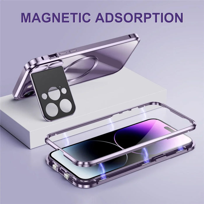 For iPhone 15 Pro Case Compatible with MagSafe Tempered Glass+Aluminum Alloy+PC Anti-drop Phone Cover - Black - 3