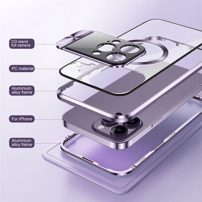 For iPhone 15 Pro Case Compatible with MagSafe Tempered Glass+Aluminum Alloy+PC Anti-drop Phone Cover - Black - 5