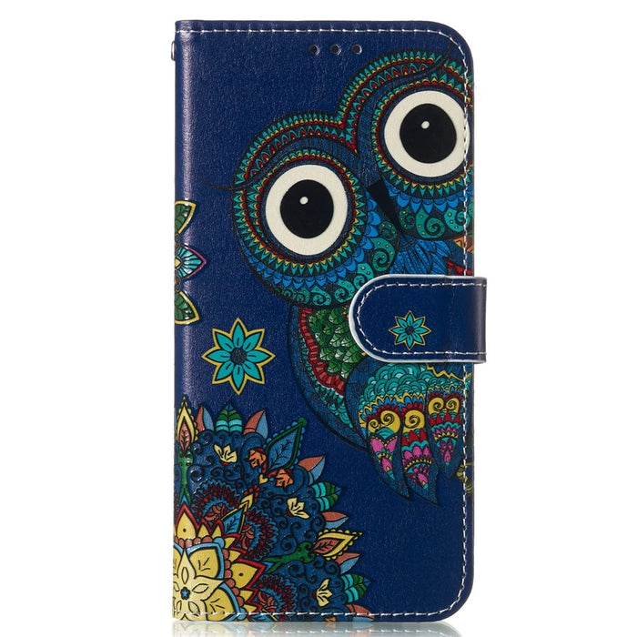 For Samsung Galaxy A15 5G Cover Stand Wallet Pattern Printing Leather Wallet Phone Case - Blue Owl - 5