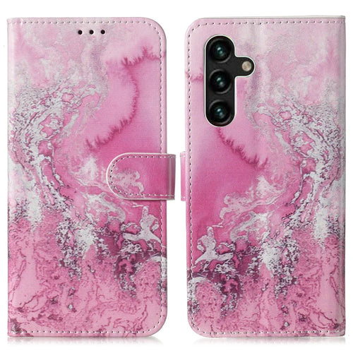 For Samsung Galaxy A15 5G Case PU Leather Pattern Wallet Phone Cover - Pink Sea Water - 1