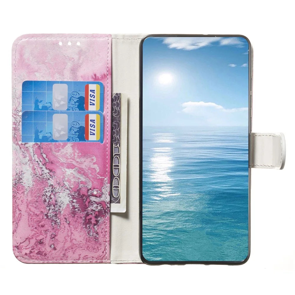For Samsung Galaxy A15 5G Case PU Leather Pattern Wallet Phone Cover - Pink Sea Water - 2